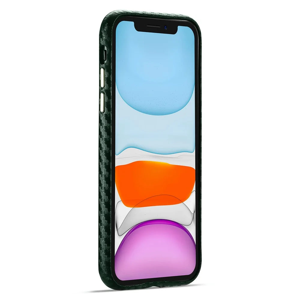 Carbon Fiber PU Leather Coated Hard PC Well-Protected Protective Cover for iPhone 11 6.1 inch - Green - 3