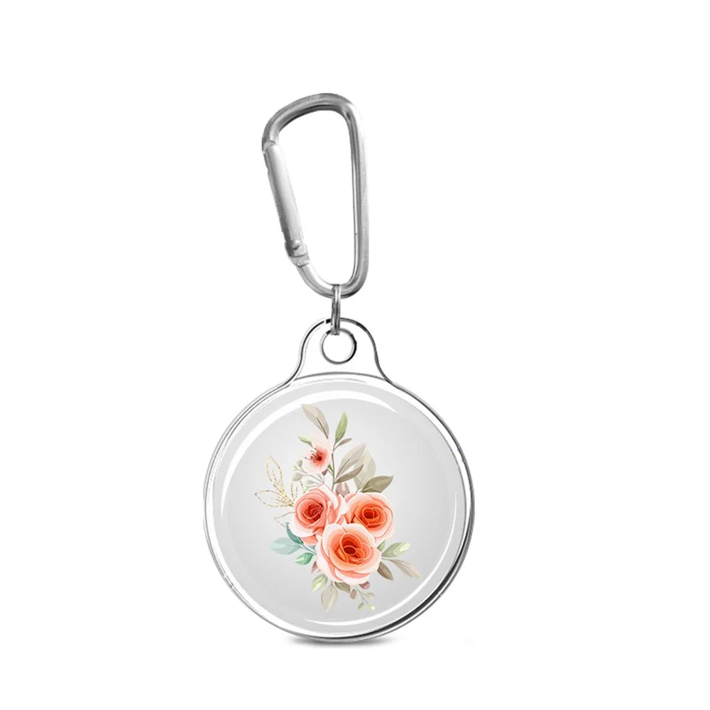 Pattern Printing Soft TPU Protective Case Sleeve Skin Cover with Key Ring for Apple AirTag Tracker - Camellia - 1