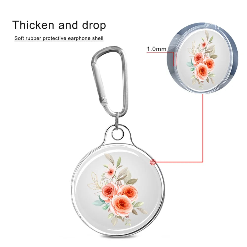 Pattern Printing Soft TPU Protective Case Sleeve Skin Cover with Key Ring for Apple AirTag Tracker - Camellia - 2