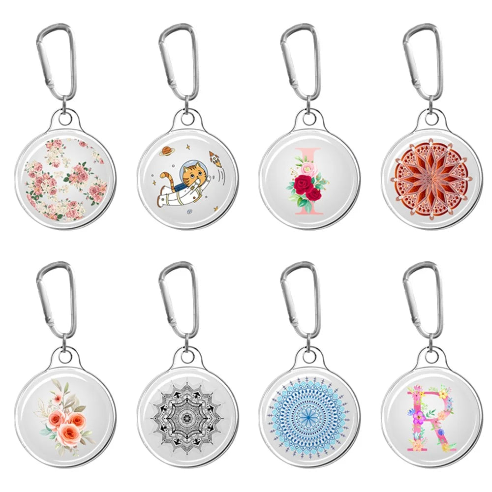 Pattern Printing Soft TPU Protective Case Sleeve Skin Cover with Key Ring for Apple AirTag Tracker - Camellia - 5