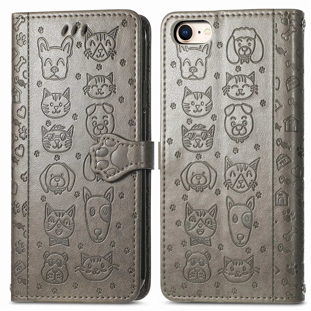Magnetic Leather Stand Case with Imprinting Cat Dog Pattern for iPhone 7 4.7 inch/8 4.7 inch/SE (2020)/SE (2022)/6 - Grey - 1