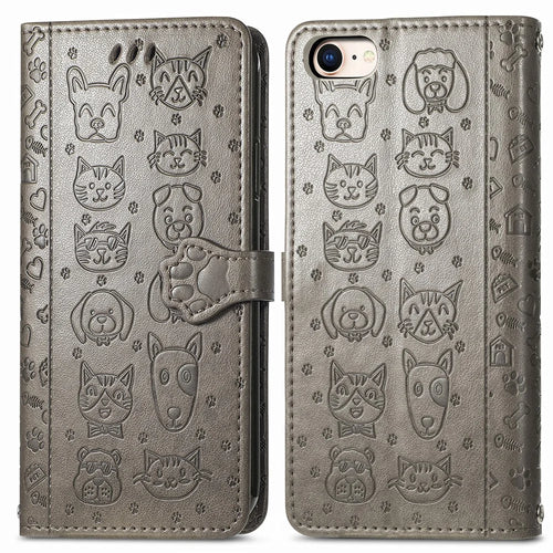Magnetic Leather Stand Case with Imprinting Cat Dog Pattern for iPhone 7 4.7 inch/8 4.7 inch/SE (2020)/SE (2022)/6 - Grey - 1