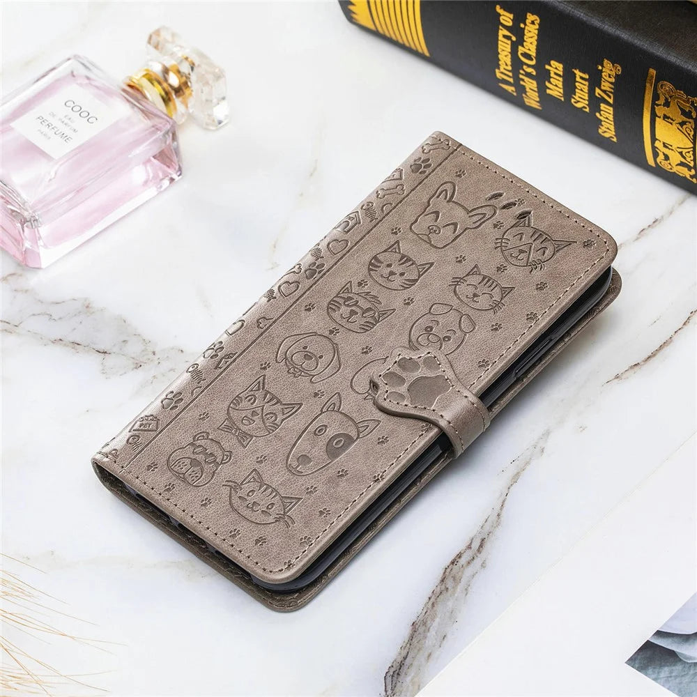 Magnetic Leather Stand Case with Imprinting Cat Dog Pattern for iPhone 7 4.7 inch/8 4.7 inch/SE (2020)/SE (2022)/6 - Grey - 2