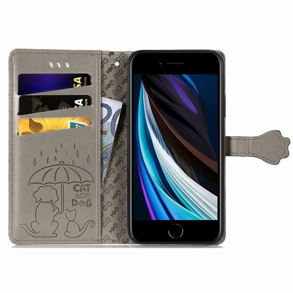 Magnetic Leather Stand Case with Imprinting Cat Dog Pattern for iPhone 7 4.7 inch/8 4.7 inch/SE (2020)/SE (2022)/6 - Grey - 3