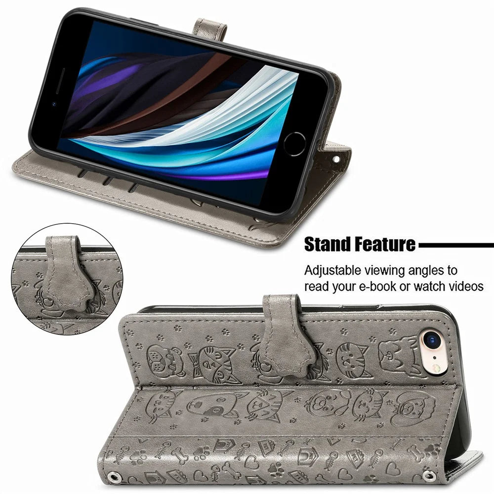 Magnetic Leather Stand Case with Imprinting Cat Dog Pattern for iPhone 7 4.7 inch/8 4.7 inch/SE (2020)/SE (2022)/6 - Grey - 4