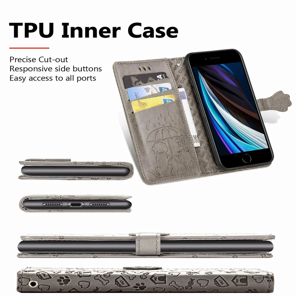 Magnetic Leather Stand Case with Imprinting Cat Dog Pattern for iPhone 7 4.7 inch/8 4.7 inch/SE (2020)/SE (2022)/6 - Grey - 7