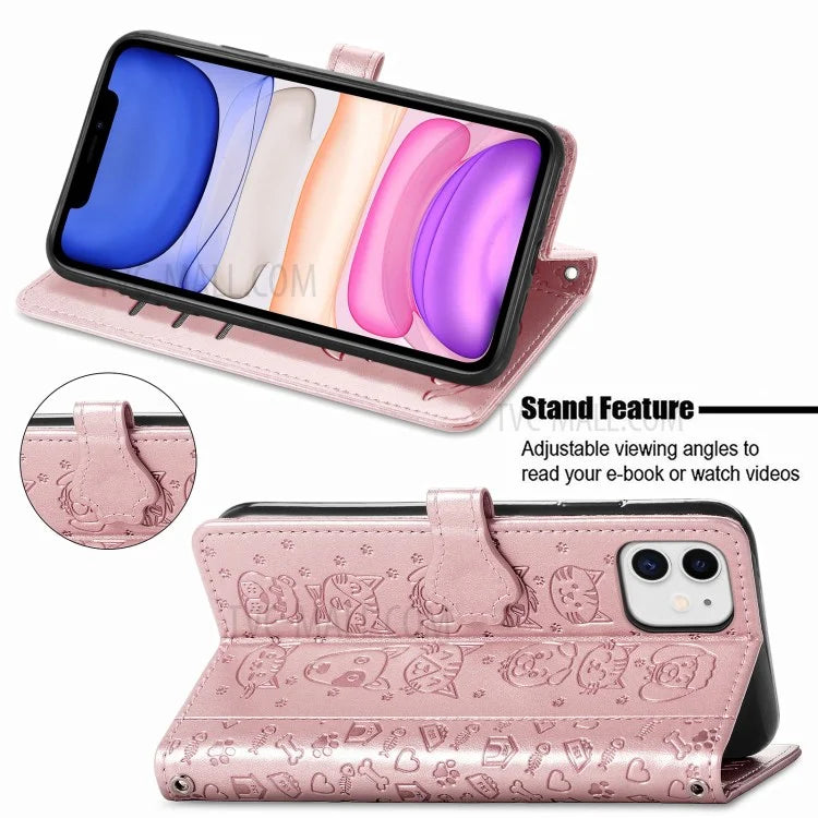 Imprinting Cat Dog Pattern Design Magnetic Leather Stand Case for iPhone 11 6.1-inch - Rose Gold - 3