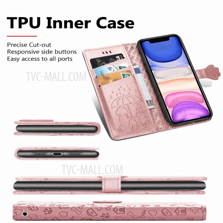 Imprinting Cat Dog Pattern Design Magnetic Leather Stand Case for iPhone 11 6.1-inch - Rose Gold - 6