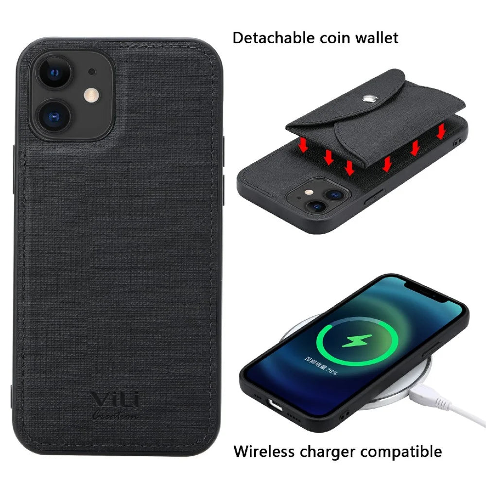 VILI T Series Detachable Magnetic Absorption Wallet Leather Skin TPU Back Case for iPhone 12 mini 5.4 inch - Black - 3