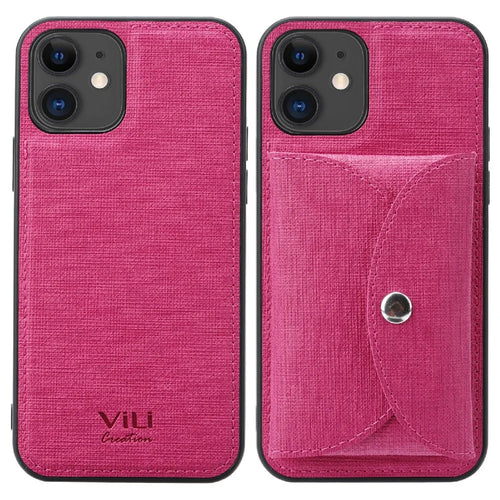 VILI T Series Movable Magnetic Absorption Wallet Leather Coated TPU Phone Case for iPhone 12 Pro / 12 6.1 inch - Rose - 1