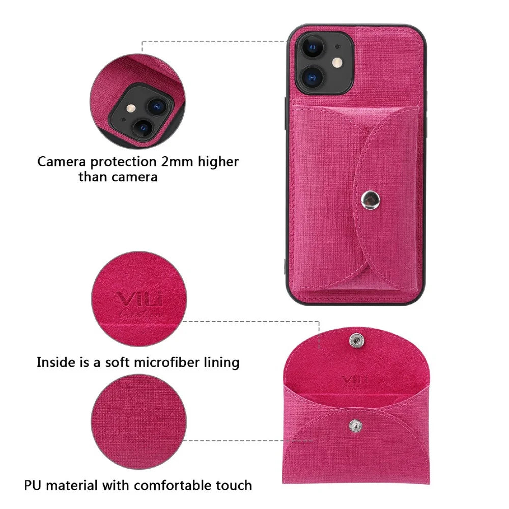 VILI T Series Movable Magnetic Absorption Wallet Leather Coated TPU Phone Case for iPhone 12 Pro / 12 6.1 inch - Rose - 6