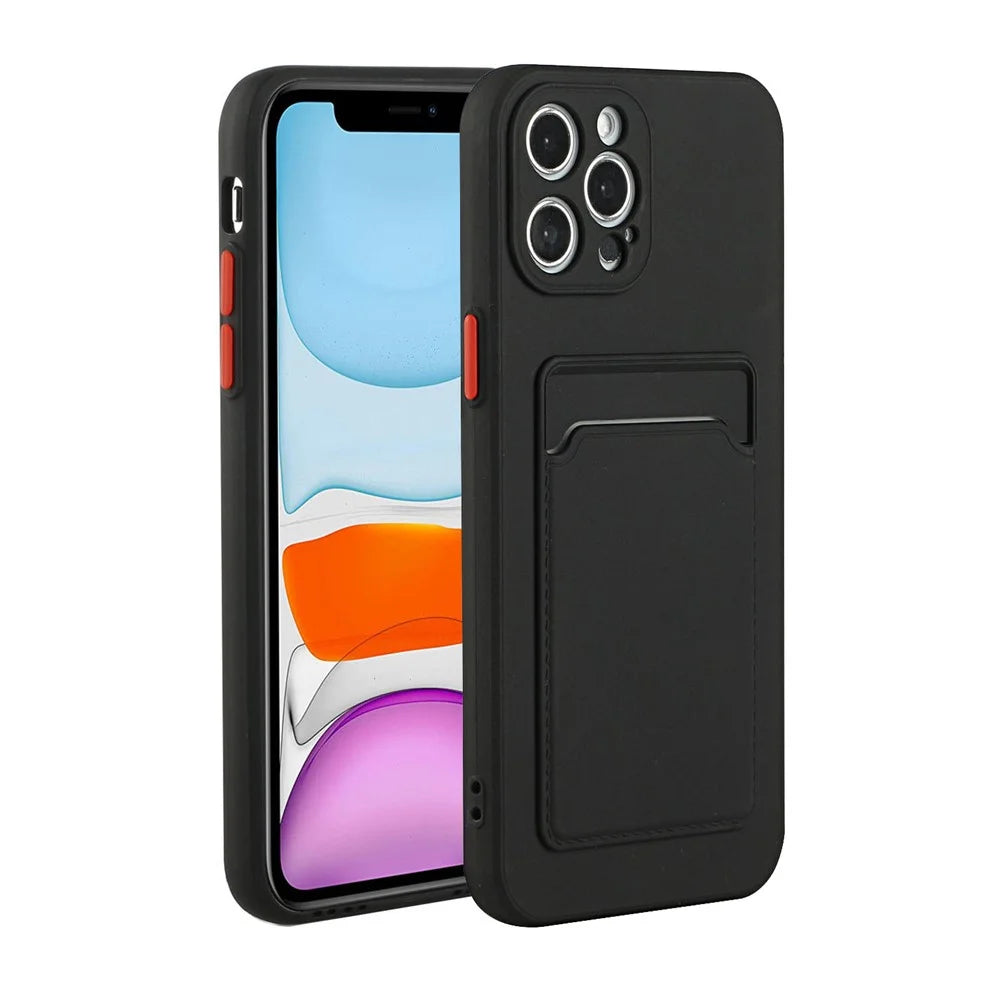 Well-Protected Soft TPU Phone Case Cover with Card Slot for iPhone 12/12 Pro - Black - 1