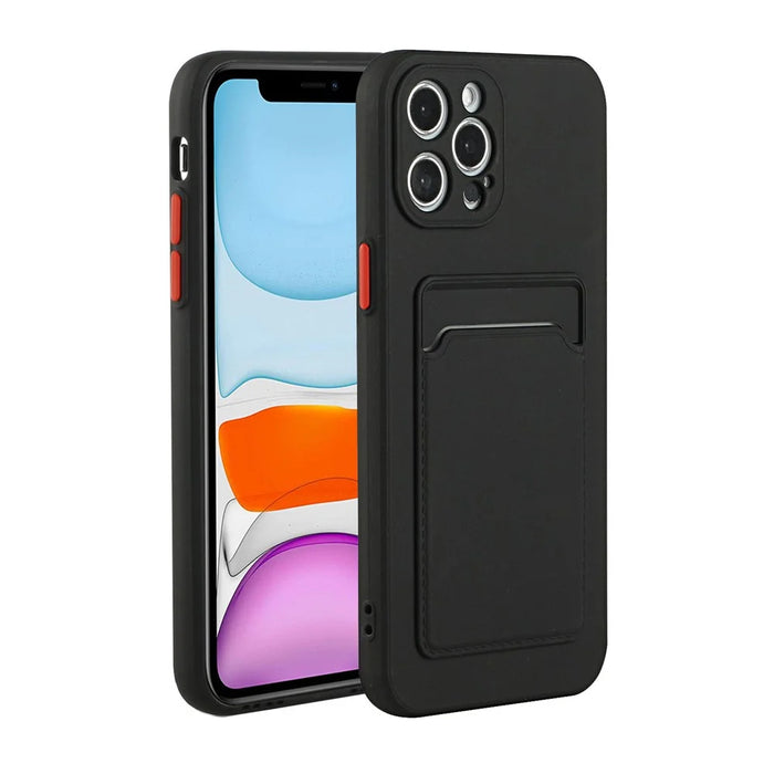 Well-Protected Soft TPU Phone Case Cover with Card Slot for iPhone 12/12 Pro - Black - 1