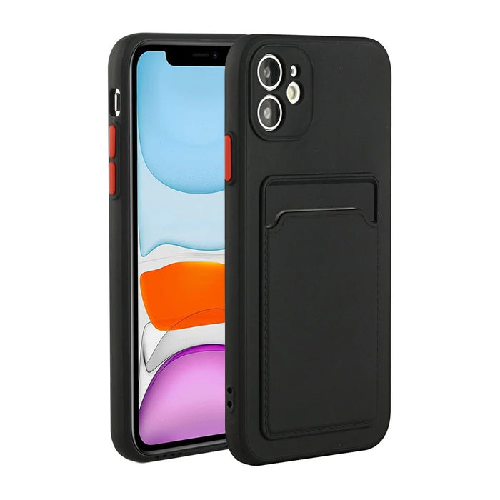 Flexible TPU Phone Case Cover with Card Slot for iPhone 12 mini - Black - 1