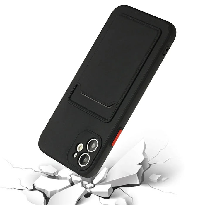 Flexible TPU Phone Case Cover with Card Slot for iPhone 12 mini - Black - 3