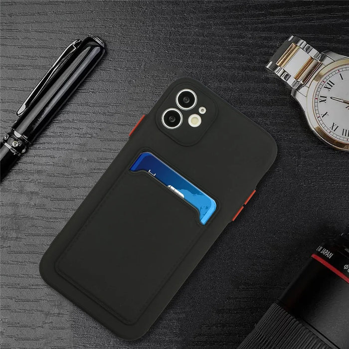 Flexible TPU Phone Case Cover with Card Slot for iPhone 12 mini - Black - 6