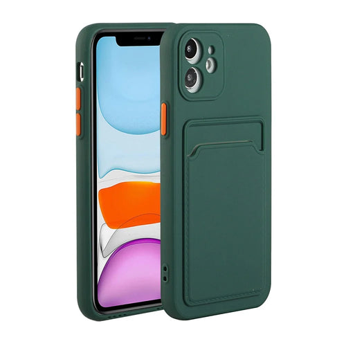 Soft TPU Protective Case Cover Built In Card Slot for iPhone 12 - Dark Green - 1