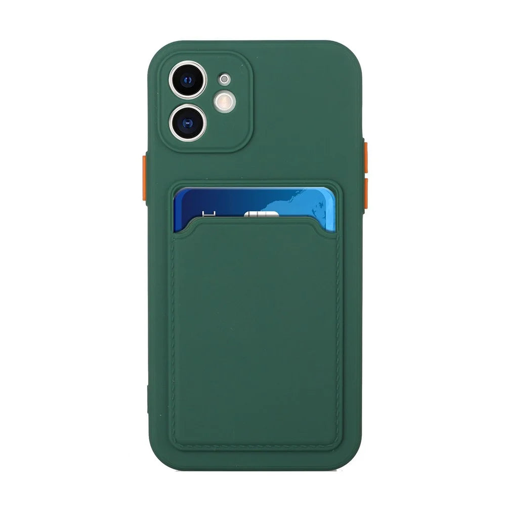 Soft TPU Protective Case Cover Built In Card Slot for iPhone 12 - Dark Green - 2