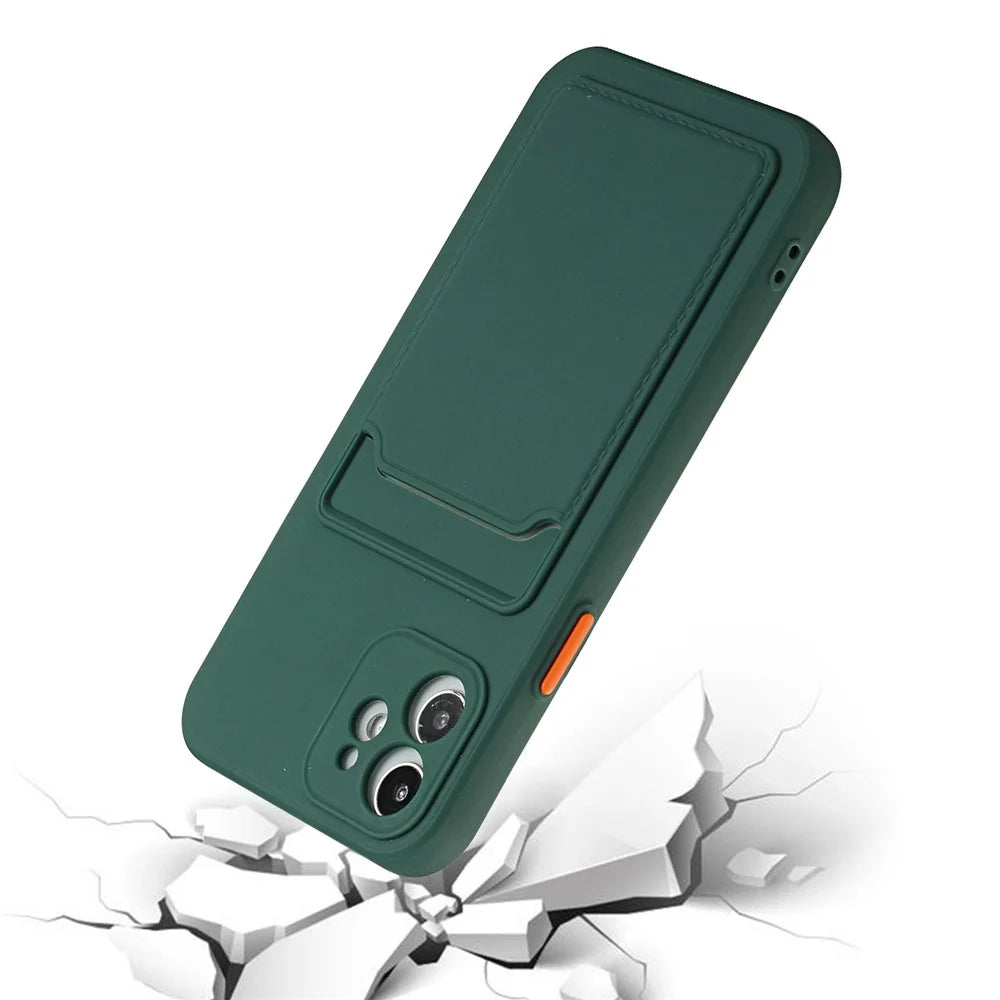 Soft TPU Protective Case Cover Built In Card Slot for iPhone 12 - Dark Green - 4