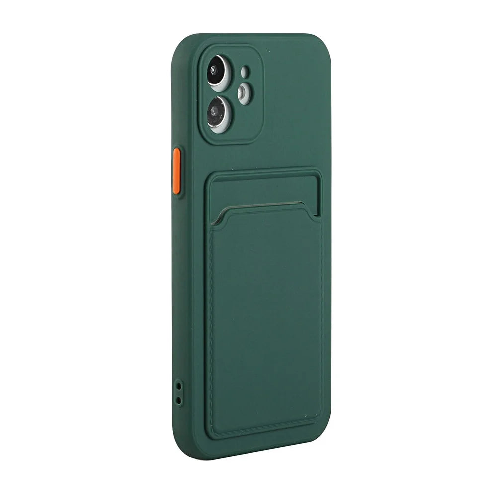 Soft TPU Protective Case Cover Built In Card Slot for iPhone 12 - Dark Green - 5
