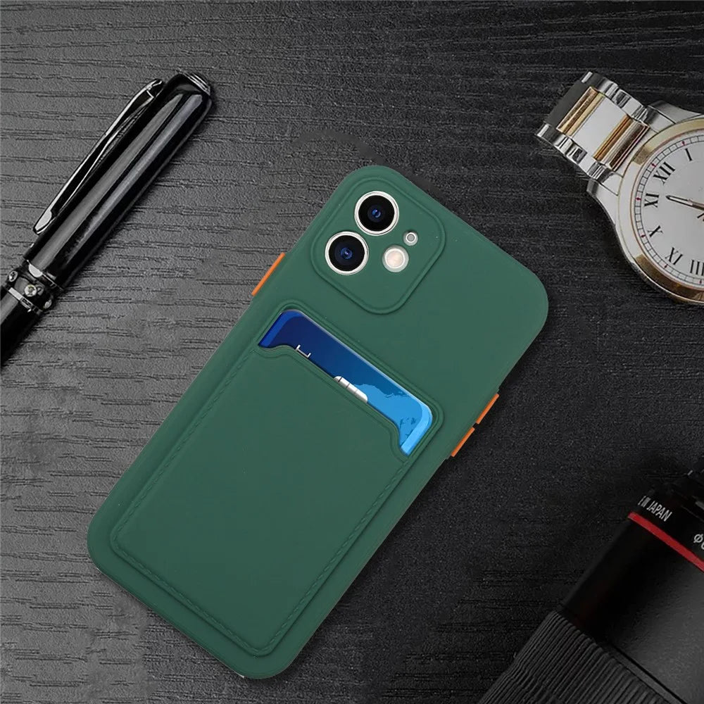 Soft TPU Protective Case Cover Built In Card Slot for iPhone 12 - Dark Green - 6