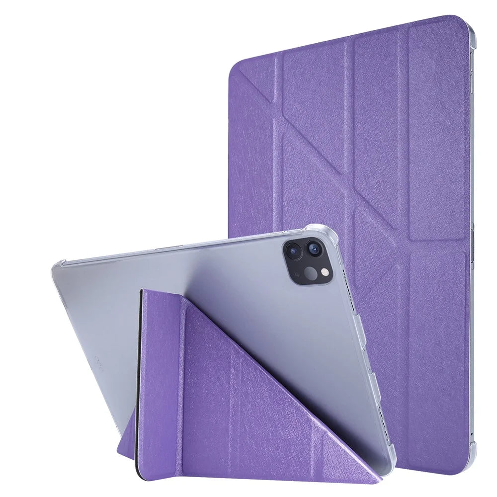 Origami Stand Silk Texture Leather Smart Tablet Cover Shell for iPad Pro 11-inch (2021) - Purple - 1