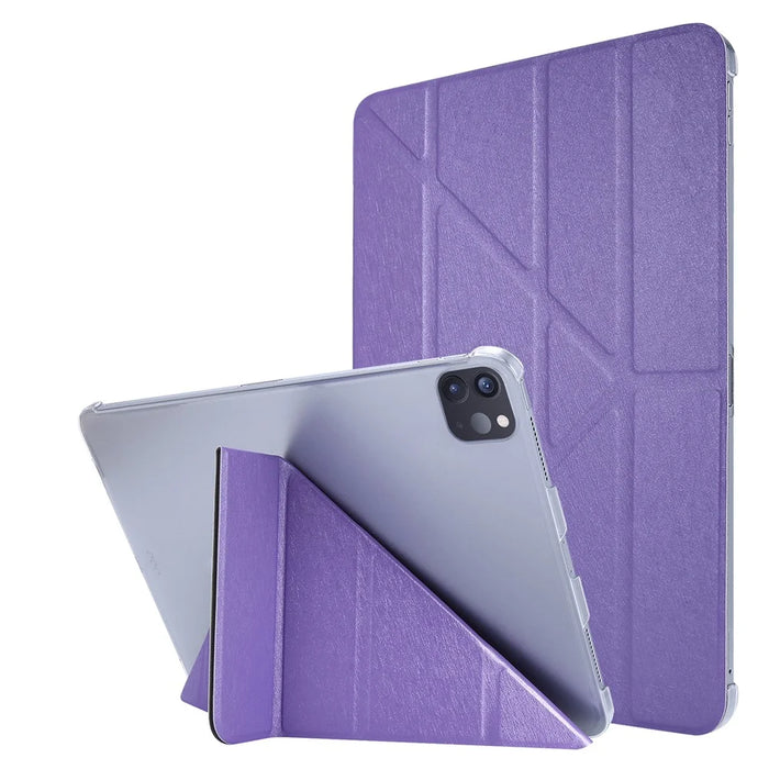 Origami Stand Silk Texture Leather Smart Tablet Cover Shell for iPad Pro 11-inch (2021) - Purple - 1