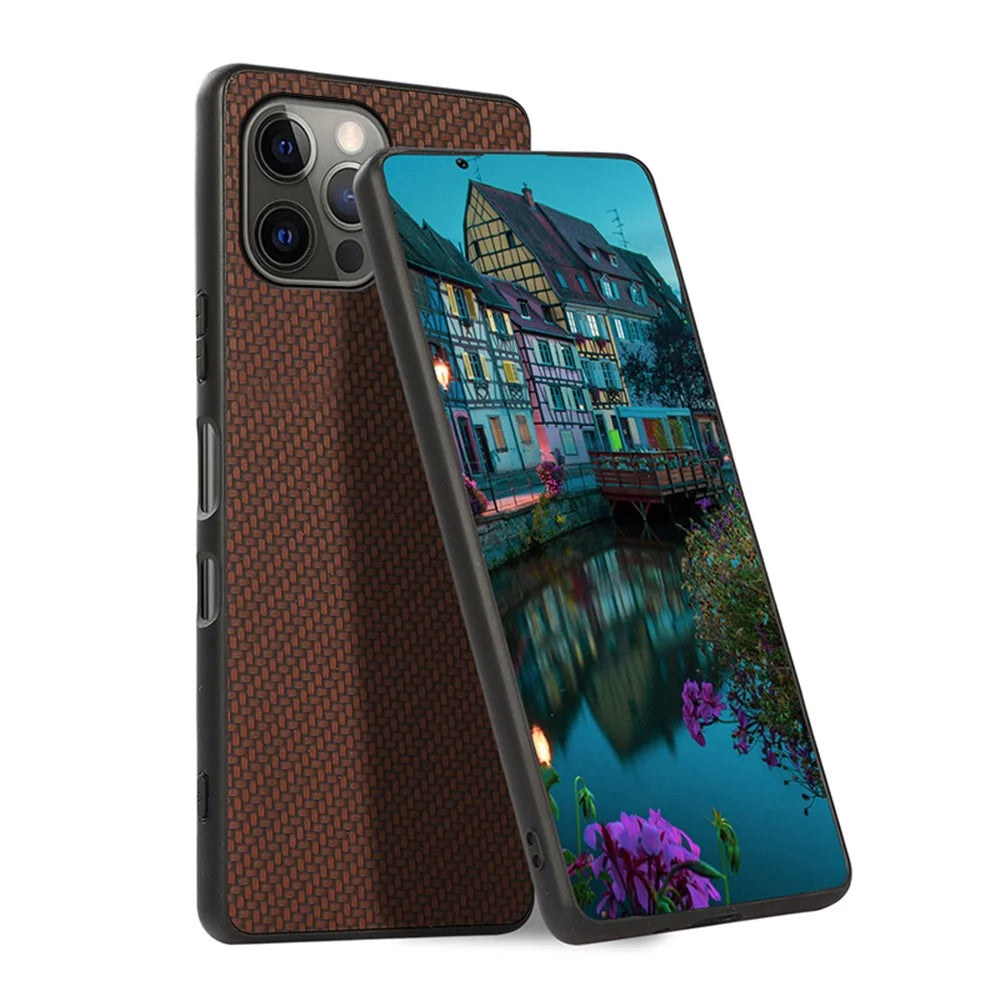 Carbon Fiber Texture Leather Case Back Cover for iPhone 12 Pro Max - Brown - 2
