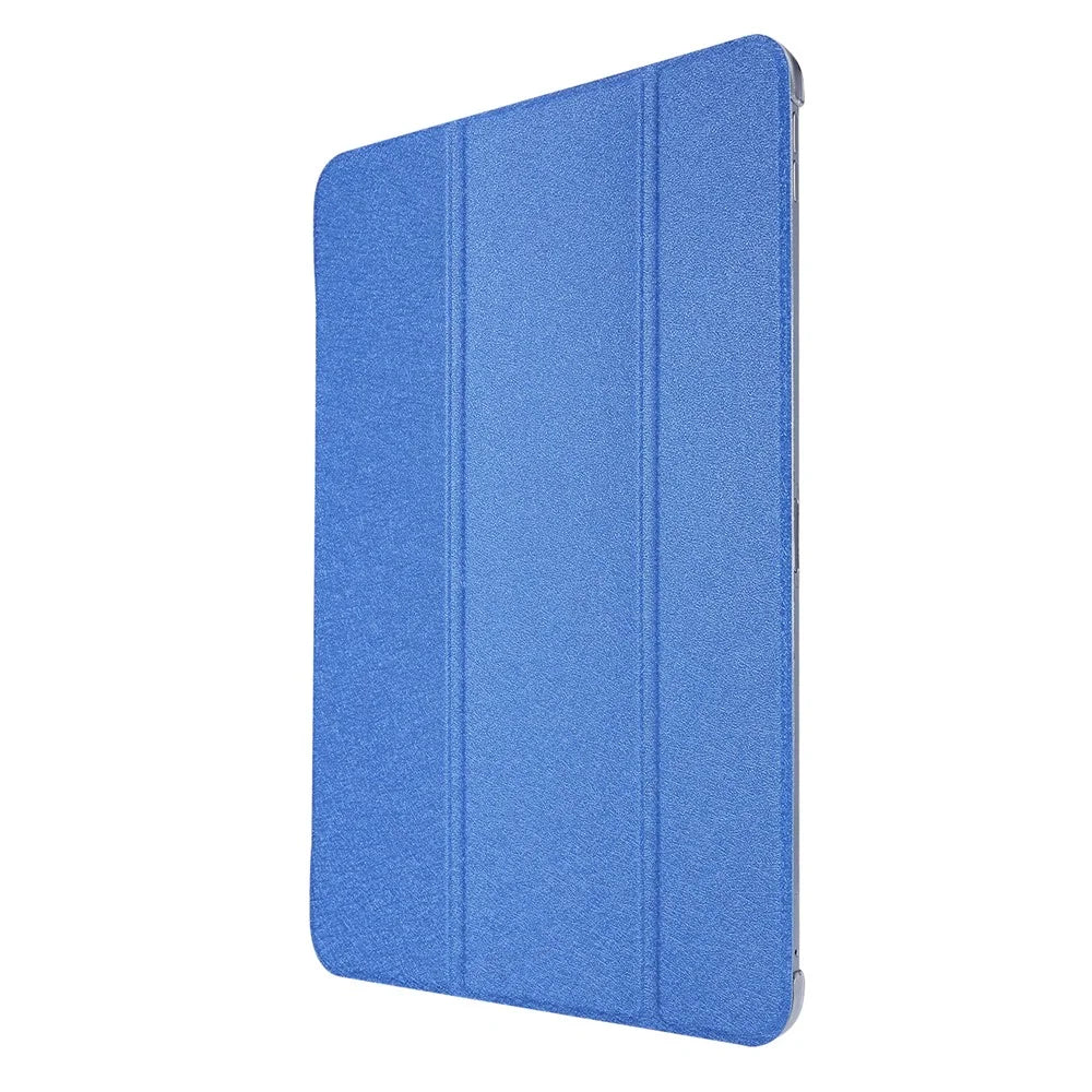 Silk Texture Tri-fold Stand PU Leather Tablet Smart Case Cover Shell for iPad Pro 12.9-inch (2021) - Dark Blue - 2