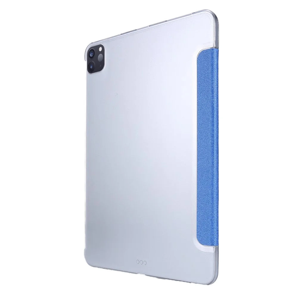 Silk Texture Tri-fold Stand PU Leather Tablet Smart Case Cover Shell for iPad Pro 12.9-inch (2021) - Dark Blue - 3
