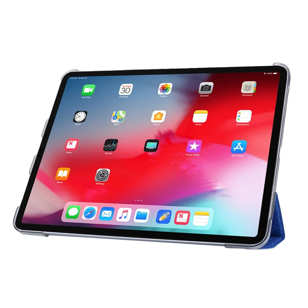 Silk Texture Tri-fold Stand PU Leather Tablet Smart Case Cover Shell for iPad Pro 12.9-inch (2021) - Dark Blue - 4