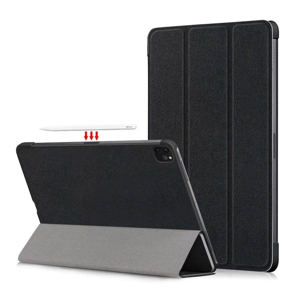 Tablet PU Leather Case Tri-fold Stand Case for iPad Pro 11-inch (2021) / (2020) / (2022) / Air (2020) / Air (2022) - Black - 1