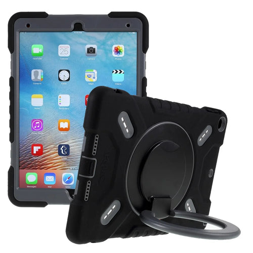 PEPKOO For iPad 9.7-inch (2017) / (2018) 360 Degree Swivel Kickstand Tablet Case PC + Silicone Cover with Anti-Dust Plug - Black - 1