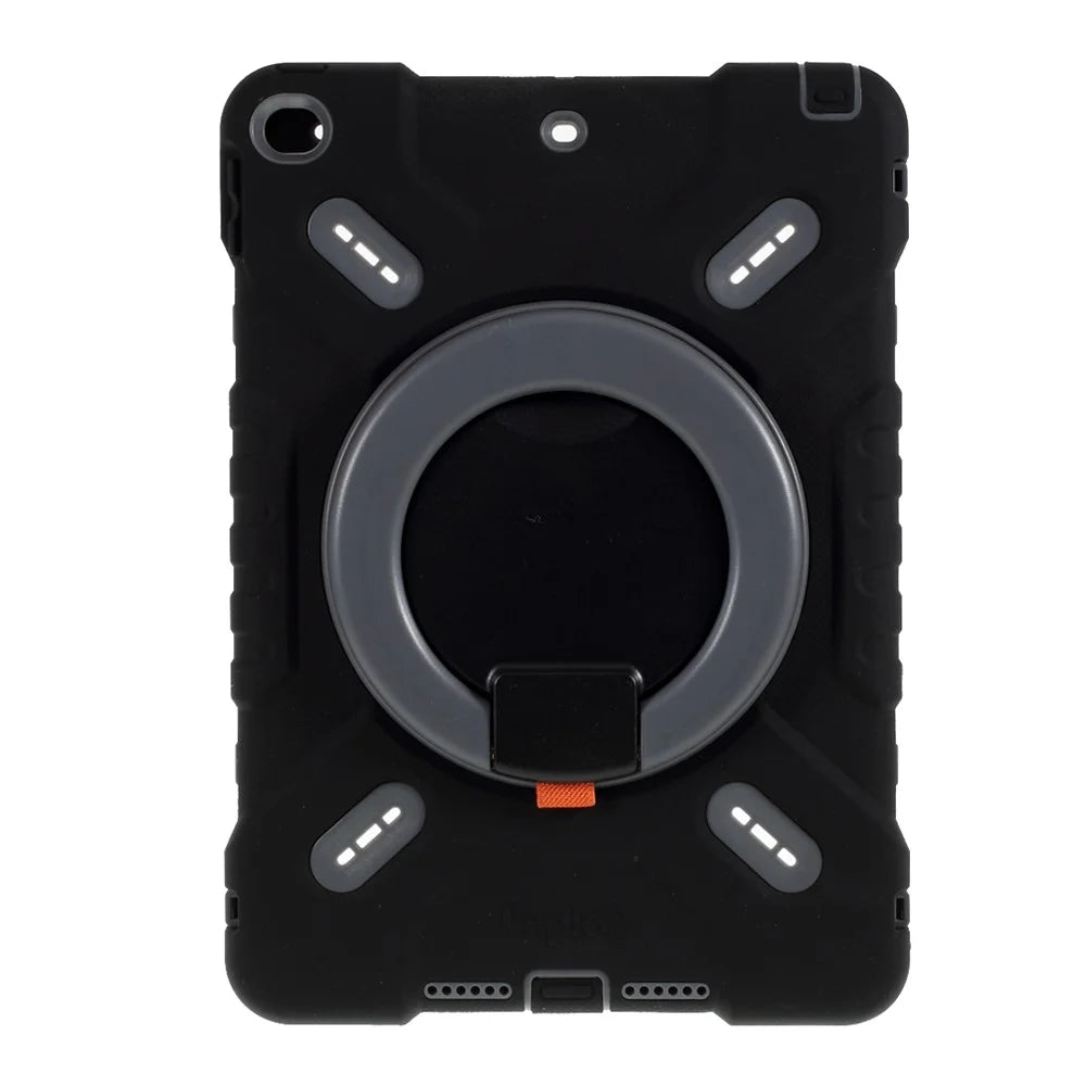 PEPKOO For iPad 9.7-inch (2017) / (2018) 360 Degree Swivel Kickstand Tablet Case PC + Silicone Cover with Anti-Dust Plug - Black - 4