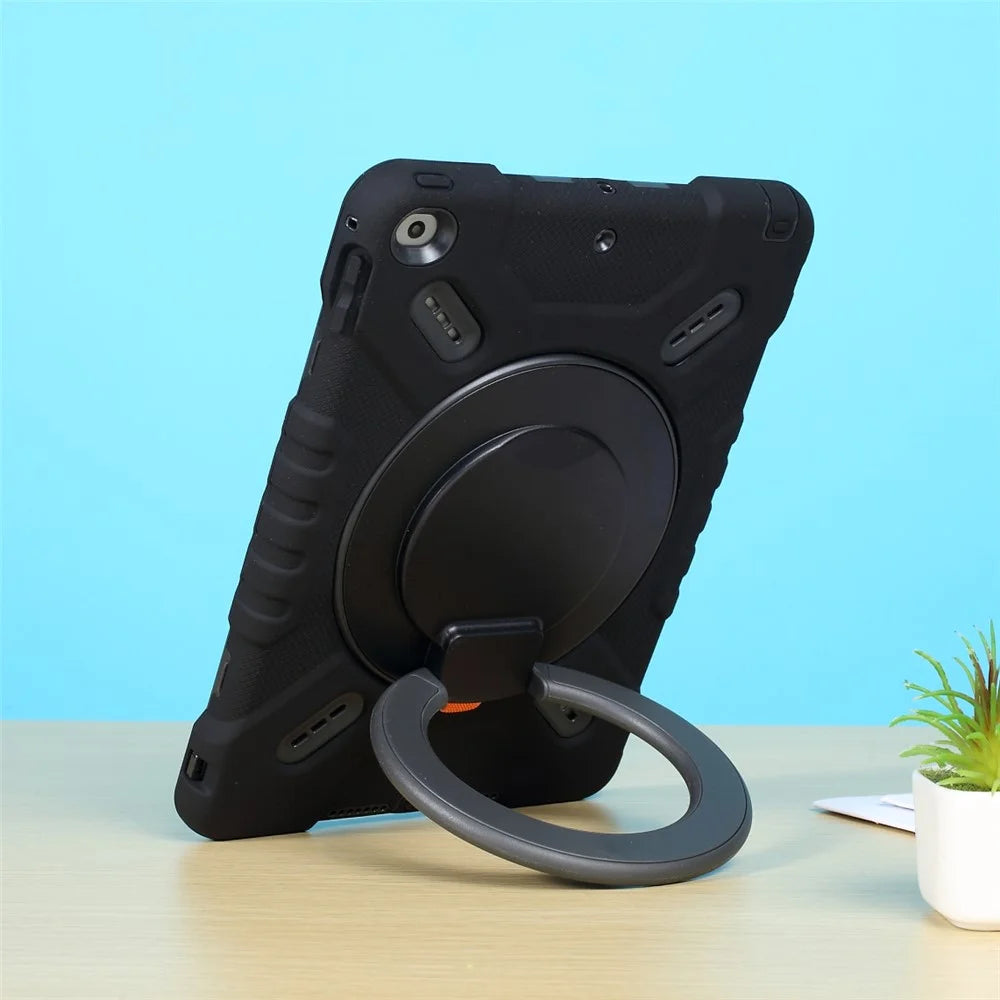 PEPKOO For iPad 9.7-inch (2017) / (2018) 360 Degree Swivel Kickstand Tablet Case PC + Silicone Cover with Anti-Dust Plug - Black - 6