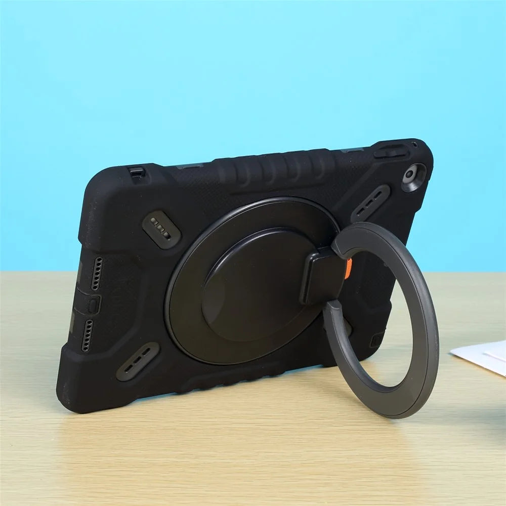 PEPKOO For iPad 9.7-inch (2017) / (2018) 360 Degree Swivel Kickstand Tablet Case PC + Silicone Cover with Anti-Dust Plug - Black - 7