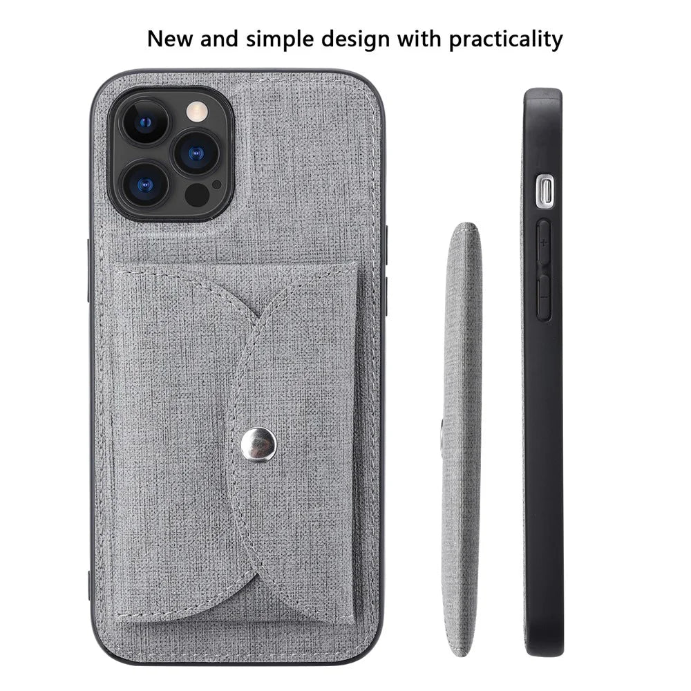 VILI T Series for iPhone 12 Pro Max Leather Coated TPU Phone Case Movable Magnetic Absorption Back Cover with Card Holder - Grey - 2
