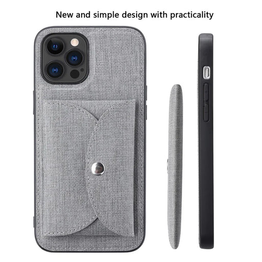 VILI T Series for iPhone 12 Pro Max Leather Coated TPU Phone Case Movable Magnetic Absorption Back Cover with Card Holder - Grey - 2