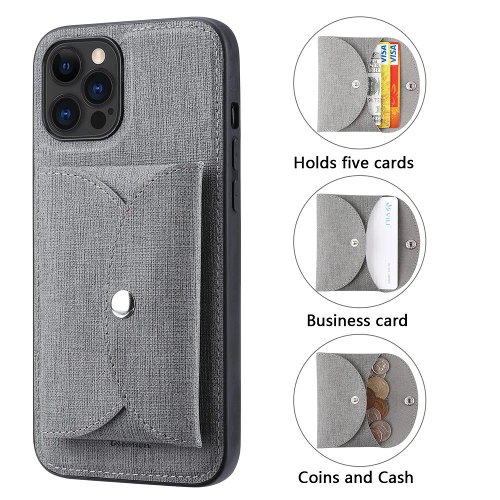VILI T Series for iPhone 12 Pro Max Leather Coated TPU Phone Case Movable Magnetic Absorption Back Cover with Card Holder - Grey - 4