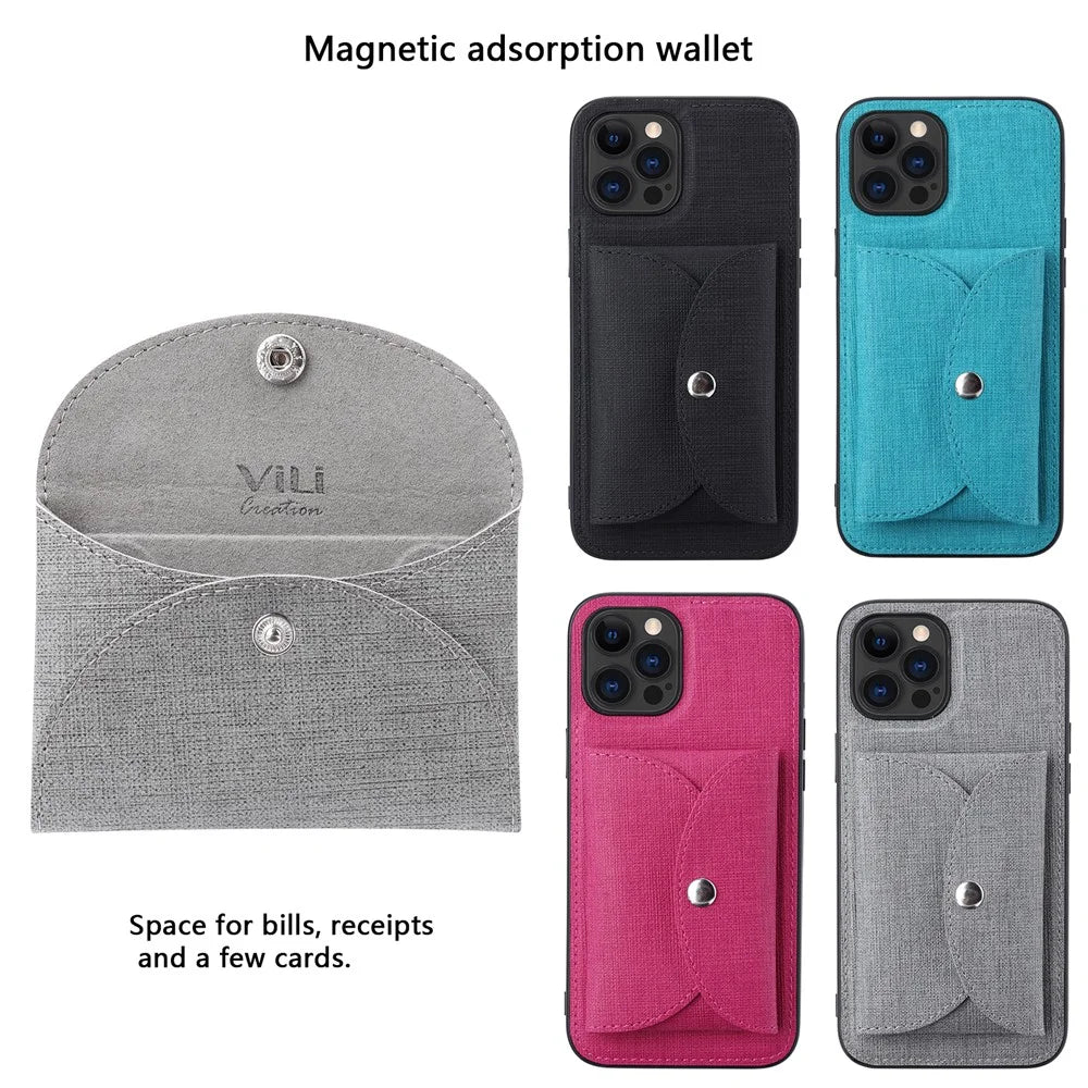 VILI T Series for iPhone 12 Pro Max Leather Coated TPU Phone Case Movable Magnetic Absorption Back Cover with Card Holder - Grey - 5