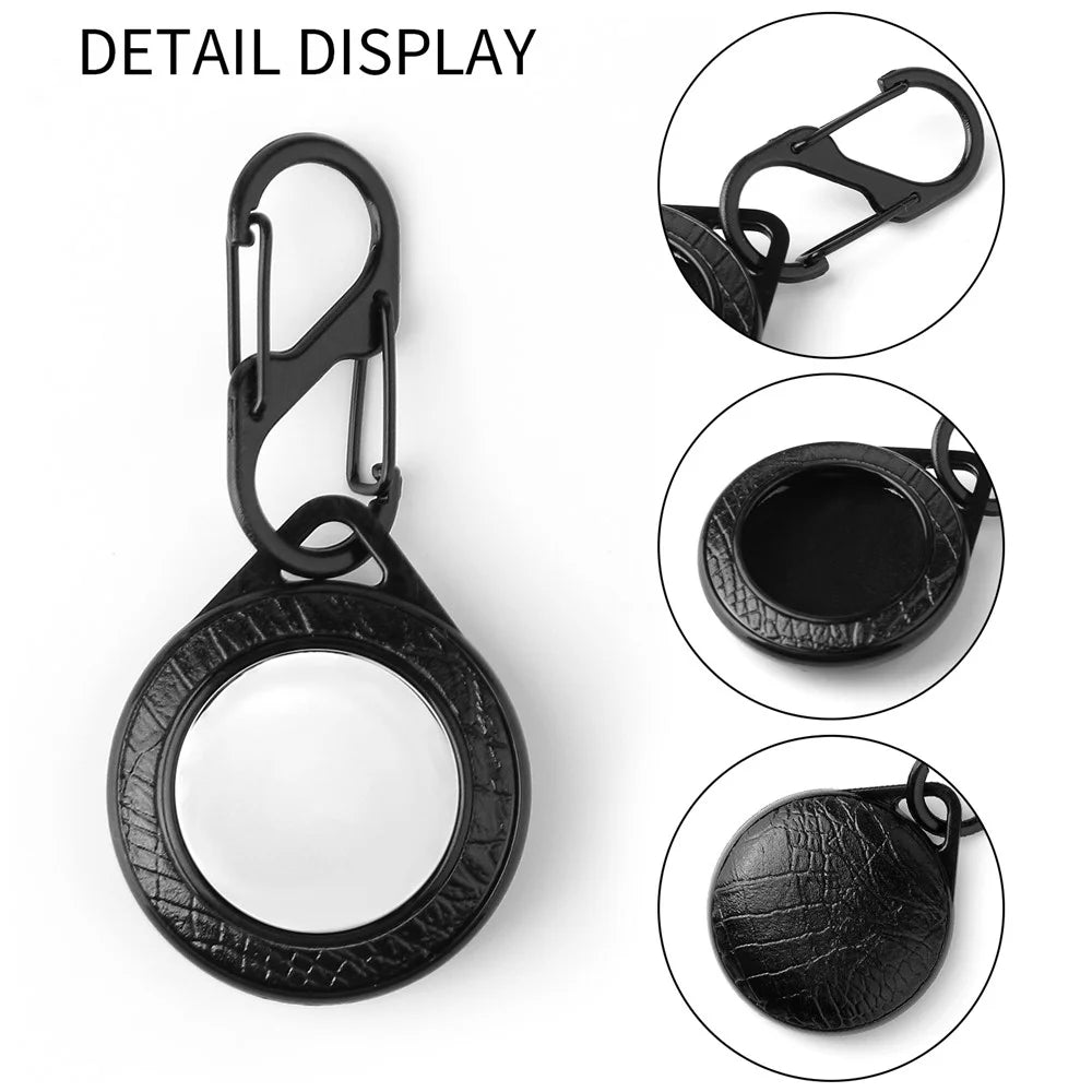 Crocodile Texture PU Leather Case Hard PC Sleeve Anti-lost Cover Shell with Keychain for Apple AirTag - Black - 2