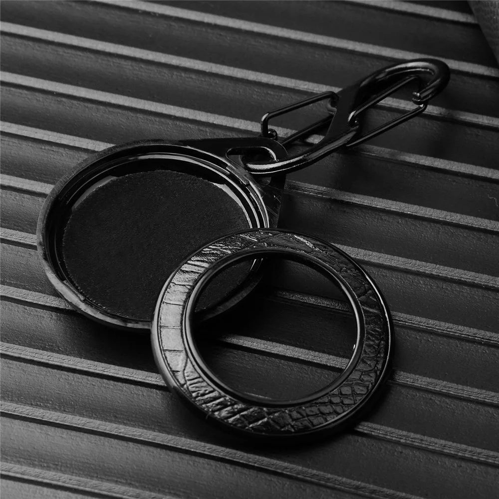 Crocodile Texture PU Leather Case Hard PC Sleeve Anti-lost Cover Shell with Keychain for Apple AirTag - Black - 7