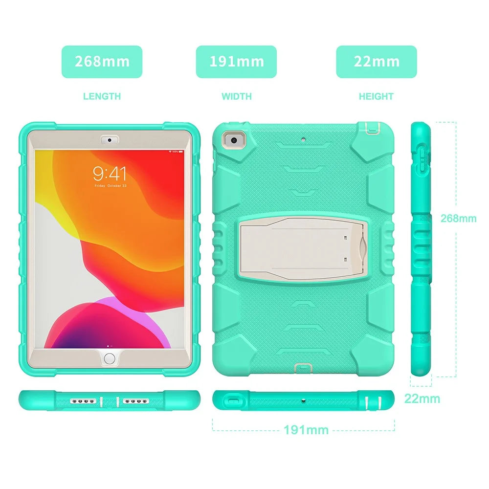 Impact Resistant PC + Silicone Tablet Cover with Kickstand for iPad 10.2 (2021)/(2020)/(2019) - Mint Green - 2