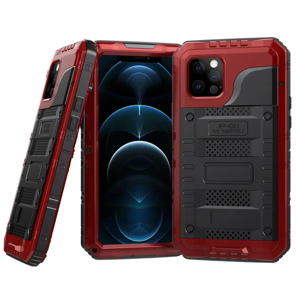 Silicone+Metal Shockproof Waterproof Case for iPhone 12 Pro Max - Red - 1