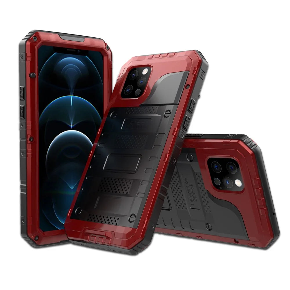 Silicone+Metal Shockproof Waterproof Case for iPhone 12 Pro Max - Red - 2