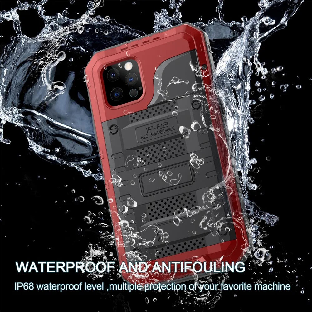 Silicone+Metal Shockproof Waterproof Case for iPhone 12 Pro Max - Red - 3
