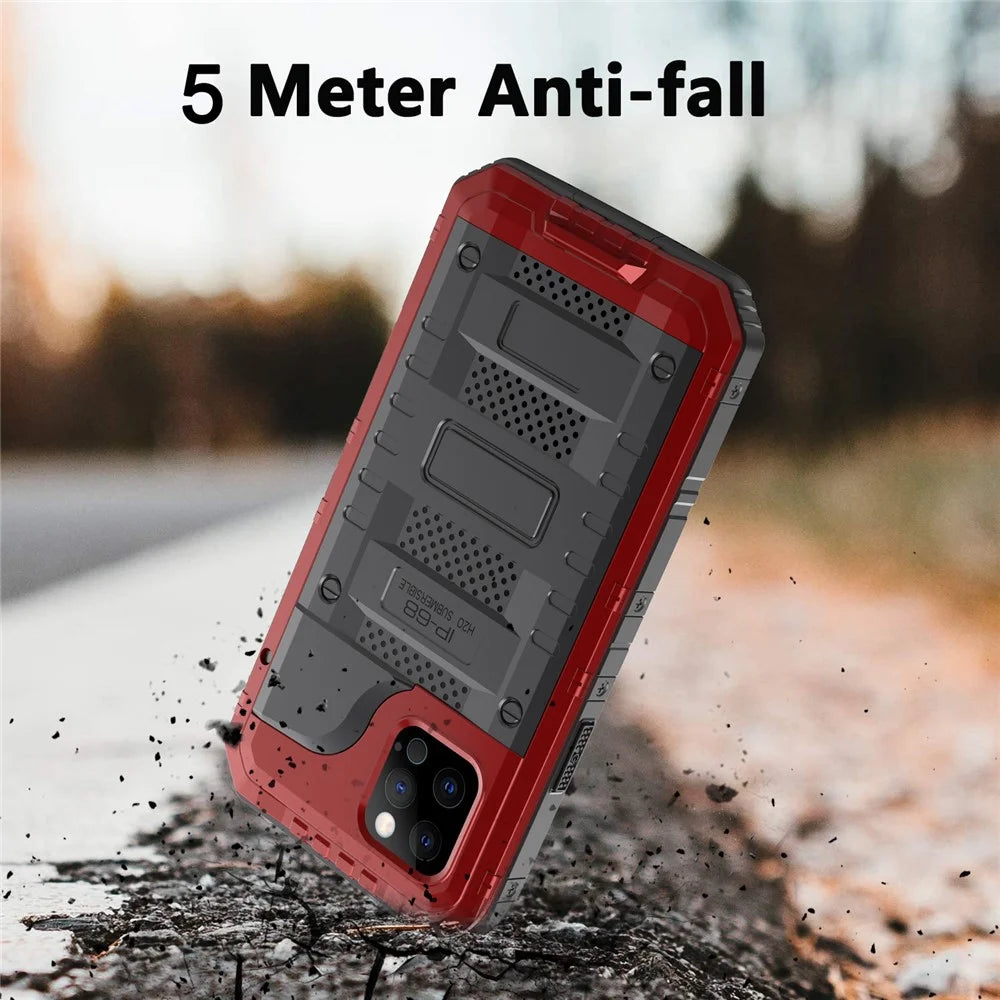 Silicone+Metal Shockproof Waterproof Case for iPhone 12 Pro Max - Red - 4