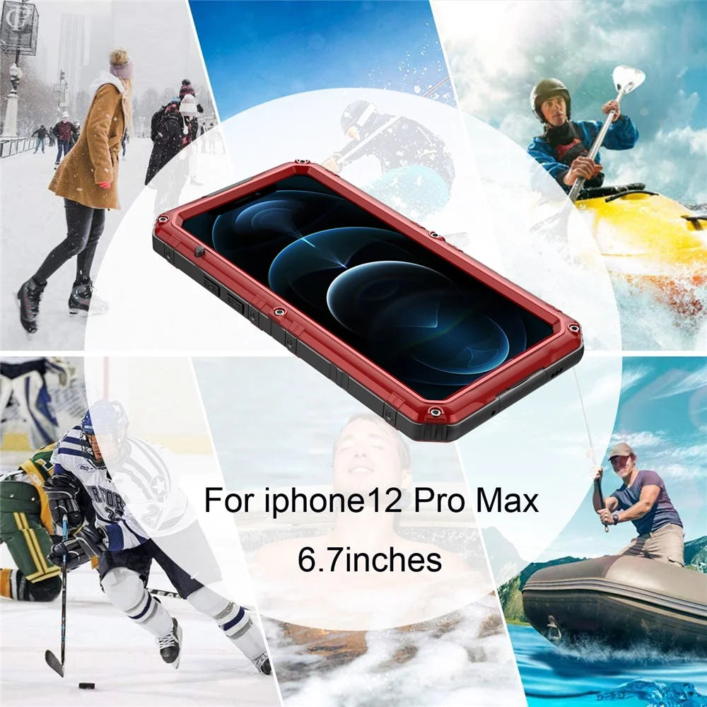 Silicone+Metal Shockproof Waterproof Case for iPhone 12 Pro Max - Red - 6