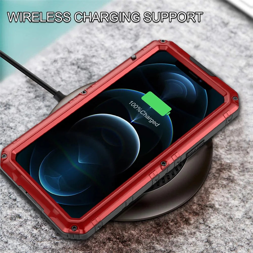 Silicone+Metal Shockproof Waterproof Case for iPhone 12 Pro Max - Red - 7