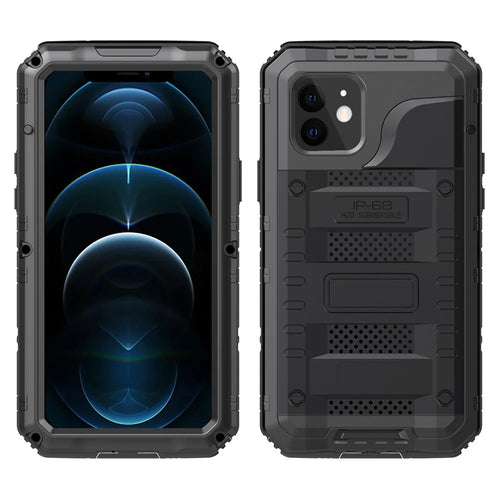 Silicone+Metal Full Protection Shockproof Waterproof Cover for iPhone 12 - Black - 1